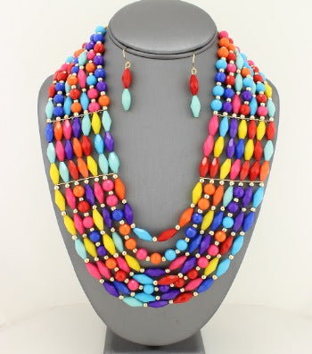 COLORFUL MULTI-STRAND BEADED NECKLACE SET
