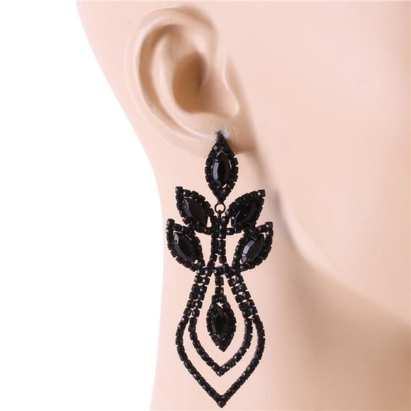 BLACK RHINESTONES CHANDELIER EARRINGS