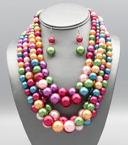BUBBLE GUMBALL MULTI STRAND COLORFUL PEARL NECKLACE SET
