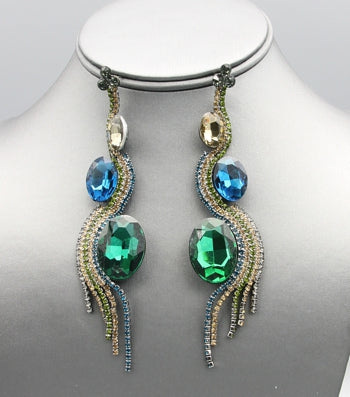 CRYSTAL FRINGE STATEMENT EARRINGS