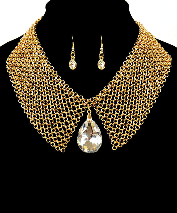 CRYSTAL STONE METAL CHAIN NECKLACE