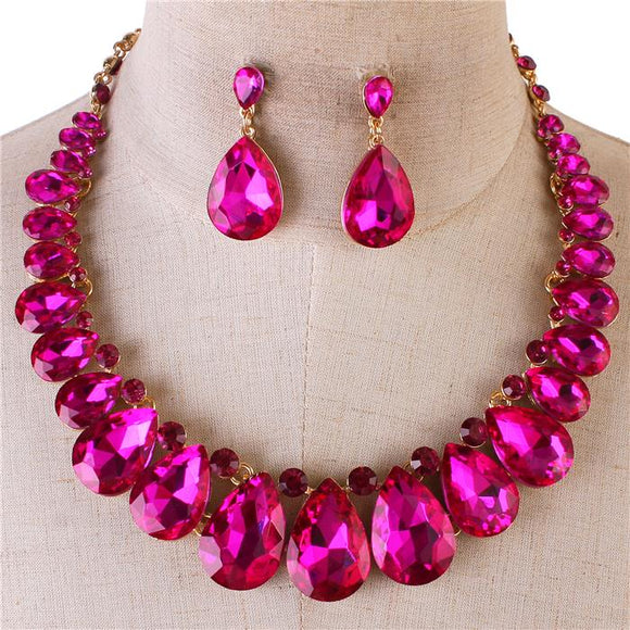 PINK CRYSTAL NECKLACE SET