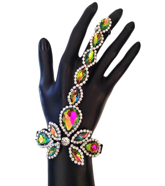 MULTI COLOR HAND CHAIN BRACELET with CRYSTAL RHINETONES