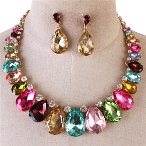 MULTI COLORED CRYSTAL NECKLACE SET