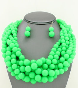 NEON GREEN BRAIDED PEARL NECKLACE SET