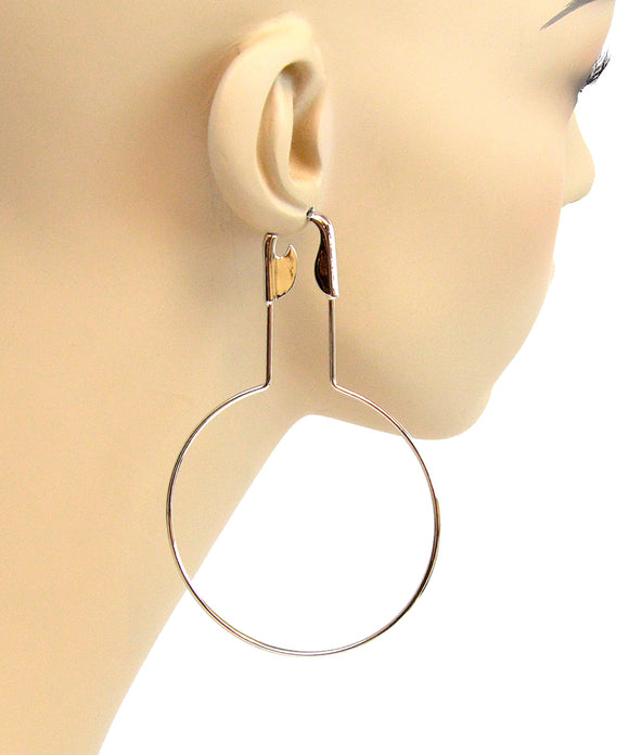 LARGE SAFETY PIN HOOP EARRINGS